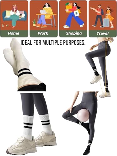 Women’s Athletic Crew Socks with Arch Support – 4 Pairs, Striped Design – Comfortable Daily Wear Socks, Size 6–9 (White, Cream, Black, Gray) for all day comfort.4