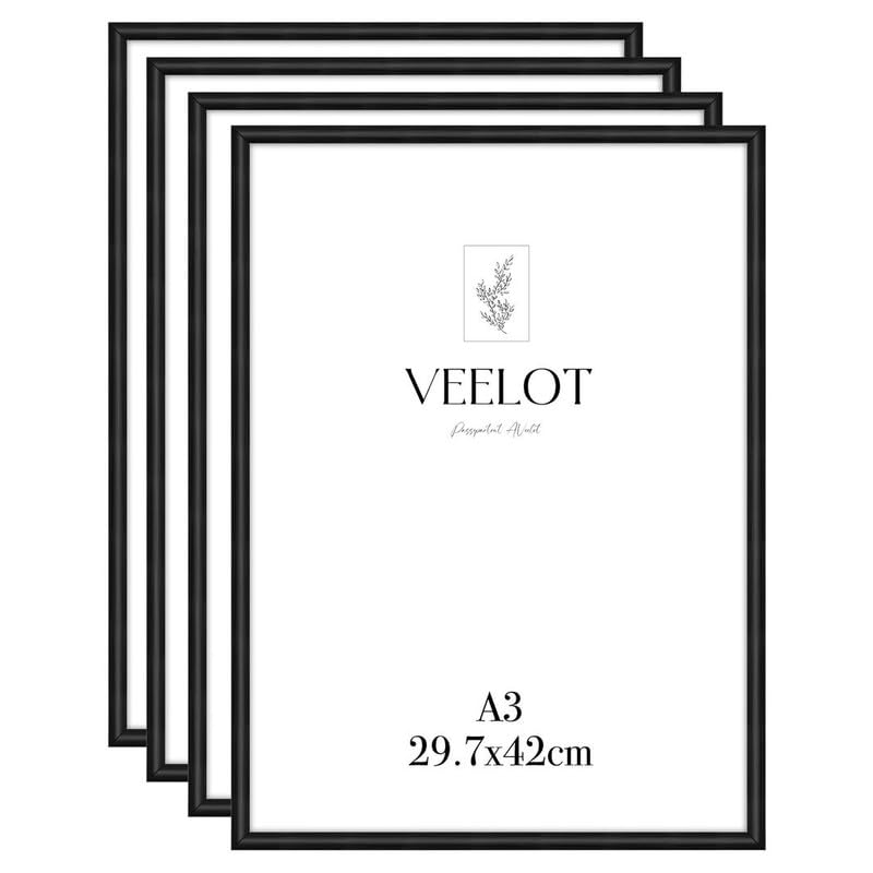 4x Cornice Foto DIN A3 29,7x42cm,Alluminio,Nero,Cornice 30x42 Grande per Foto,Disegni per Bambini,Diplomi e Poster,Camera da Letto e Casa,Solo per Espositore a Parete