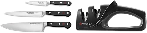 Vista 28 de WÜSTHOF Juego de cuchillos de chef clásicos de 3 piezas y acero afilador de 10