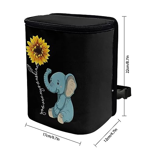 Image of DISNIMO Sunflower Car Trash Can Easy-to-Install Car Accessory Interior, Cartoon Elephant Leak-Proof Car Garbage Can Bin Organizer Storage Bag for The Back Seat of Any Cars, Sedans, SUVs & Trucks