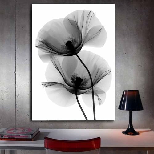 Tableau toile coquelicots gris transparents XENIOU design artistique haut de gamme