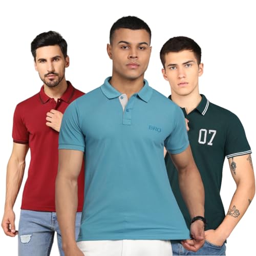 Image of INKKR Men's Solid Polo Neck Half Sleeve Stylish T-Shirt Combo