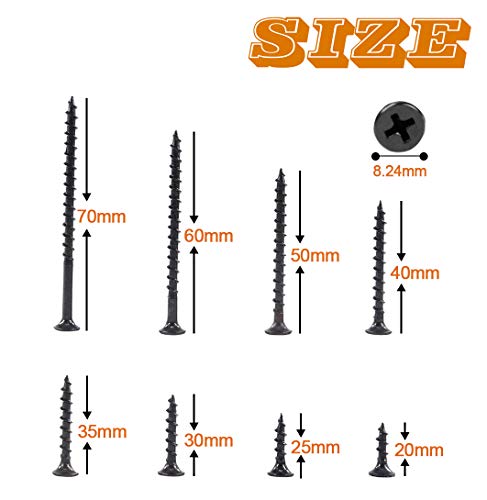 Screws Quality Black Steel #7 Drywall Screws Sharp Point Self Tapping Screws Black Steel Wood Screws,Screws Assortment Set ,Machine Screws,160PCS - for Drywall Sheetrock, Wood, Furniture and Cabinet