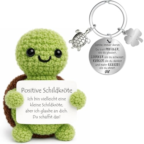 Farbeele Positive Schildkröte und Glücksbringer-Schlüsselanhänger, Pocket Hug Positive Figur, MutmacherGeschenk, Gute Besserung Geschenk, Glücksbringer Prüfung, Geburtstagsgeschenk