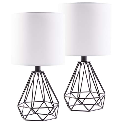 CO-Z Modern Table Lamps for Living Room Bedroom Set of 2, Black Metal Desk Lamp with Hollowed Out Base and White Fabric Shade, Bedside Lamps for Farmhouse Nightstand Accent