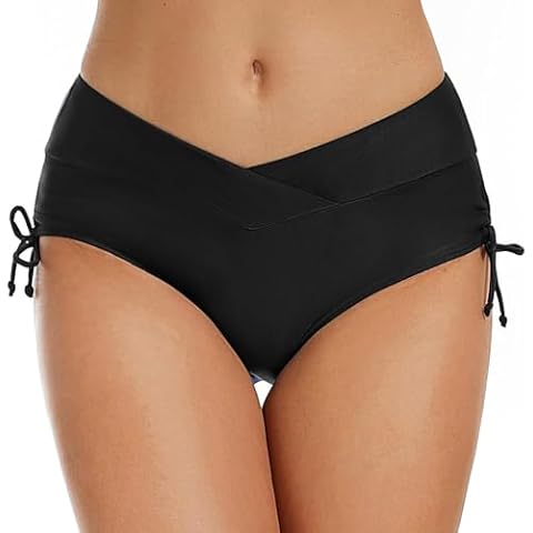 Women Vintage High Waist Bikini Bottom Swimwear Briefs Beachwear Bikini Bottom Side Tie Thong Bathing Swimbottom Full Coverage Swimsuit Bottoms Cover