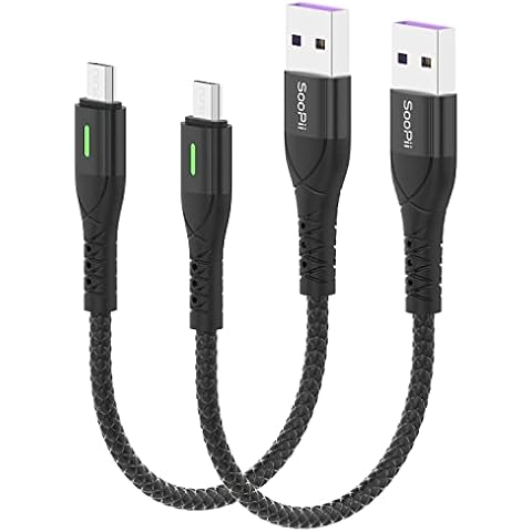 SOOPII Micro USB Cable, 2Pack 1FT Android Charging Cable with Smart LED indicator,Nylon Braided Fast Phone Charger Cord for Samsung Galaxy S7 S6 Edge S5,Android Phones,PS4,MP3 and More-Black … Cover