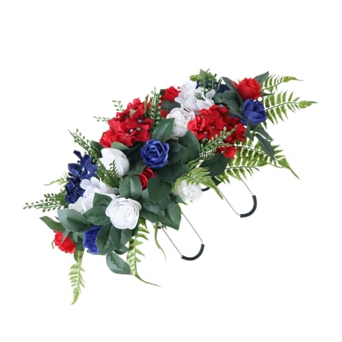 Ipetboom Flores Artificiales para Cementerio Resistente al Clima Rosas Rojas Blancas y Azules para Decoración de Lápidas Flores Conmemorativas para Día Difuntos Adorno de Tumba Realista y