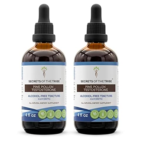 Secrets of the Tribe Pine Pollen Testosterone Tincture Alcohol-Free Extract, Wildcrafted Pine Pollen (Scots Pine, Pinus sylvestris) Dried Pollen (2x4 FL OZ) Cover