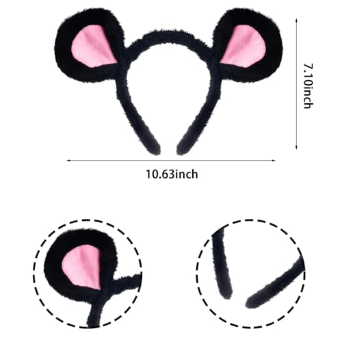 baotongle 12 Pieces Halloween Mouse Costume Accessory Set, Mouse Headbands, Round Sunglasses, Pleated Blind Cane White Gloves for Carnival, Fancy Dress Party (Black)