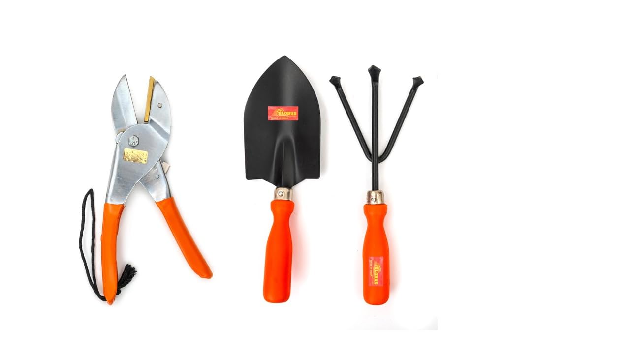 Globus 511 Steel Home Garden Tools Kit, Pack of 3- Purning Shear, Cultivator, Big Trowel-image-3