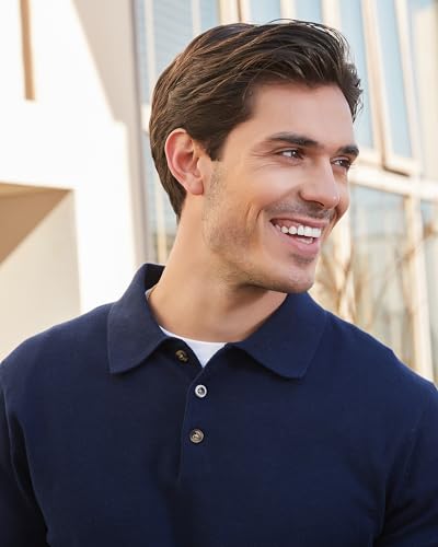 Kallspin Men's Cotton Knit Polo Sweater Classic Casual Long Sleeve Collared Pullover Sweater4