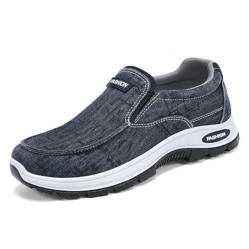 Men's Canvas Arch Support Slip-On Loafers Casual Outdoor Lightweight Non Slip Orthopedic Walking Shoes Comfortable Work Walk Boat Shoes