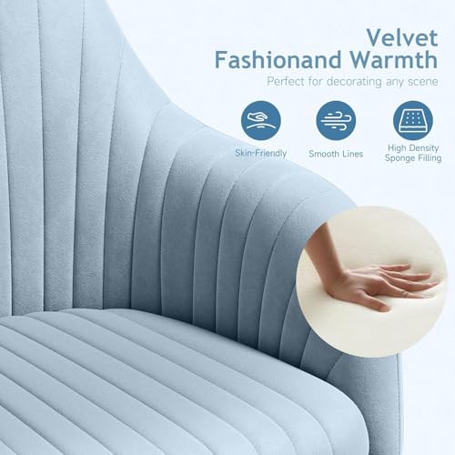 Image of Velvet Desk Chair for Home Office, Adjustable Swivel Task Chair Modern Computer Vanity Chairs with Arm Rest for Bedroom Living Room Make-up Room (Blue Light)