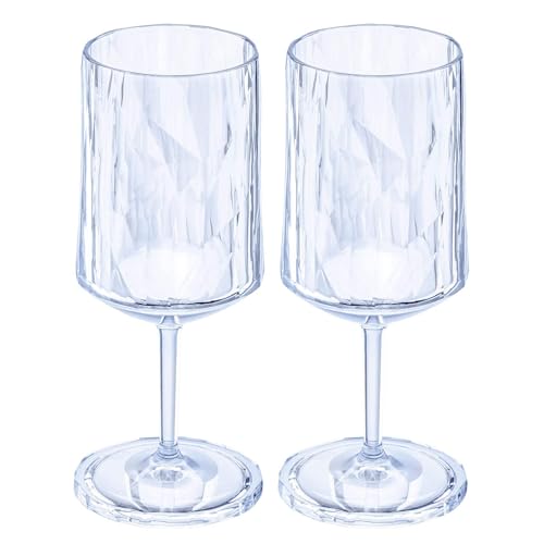 koziol Superglas Club No.4 Lot de 2 verres à vin et à apéritif avec pied en plastique transparent luxueux, incassables, réutilisables, pour fête, camping, 300 ml (bleu sarcelle)