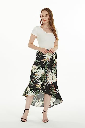 Women's Hawaiian Luau Wrap Ruffle Skirt in Wispy Cereus Black4