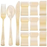 Supernal 300pcs Gold Glitter Plastic Cutlery Disposable Utensils Gold Plastic Silverware Sets Include 100 Forks, 100 Spoons & 100 Knives Serves for 100 Guests Suitable for Party,Thanksgiving