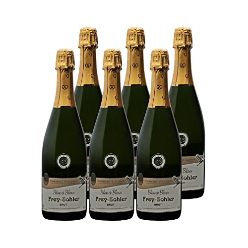 Crémant d'Alsace Blanc de Blancs BRUT Blanc - Frey-Sohler - Vin effervescent AOC Blanc d' Alsace - Lot de 6x75cl - Cépages Pinot Auxerrois, Pinot Blanc - Médaille d'Or Concours National des Crémants