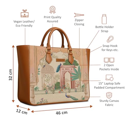 Image of The Purple Tree Handcrafted Women's Tote Bag with Vegan Leather Handles & Indian Prints, Shoulder Tote Bag and Handbag for Office and College (Pack of 1)