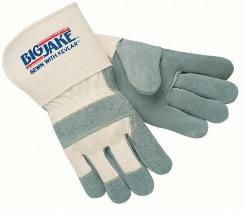 MCR Safety 1710L Big Jake Cow Leather Sewn Kevlar Gloves with 4-1/2-Inch Gauntlet Cuff, Natural Pearl, Large, 1-Pair by MCR Safety - Used condition - US$10.25