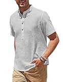 Hautfreundliches Stoff - COOFANDY Herren Leinenshirt besteht aus 100% Baumwolle, Cool und Bequem, Baumwoll Leinenstruktur, Hautfreundlich und Atmungsaktiv, Schrumpft und verblasst nicht, Leitet Feuchtigkeit ab.
