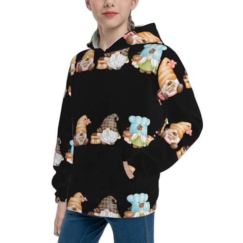 Coffee Lover Gnome Kid Hoodies Boys Sweatshirts Girls Pullover with Pocket2