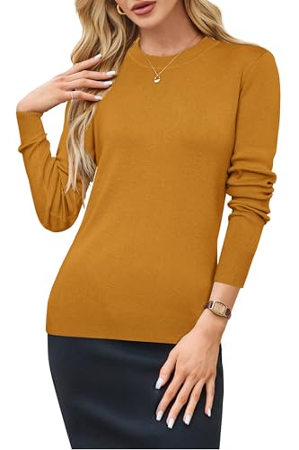 Image of Arach&Cloz Women's Wool Blend Classic Crew Neck Casual Fall Sweaters
