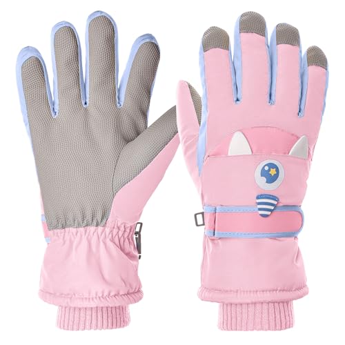 Jikuzfu Kids Touchscreen Ski Gloves Waterproof Snow Gloves