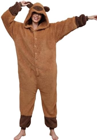 chuangminghangqi Eendelige pyjama voor dames, lang, winter, eendelig, dierenkostuum, jumpsuit dames, behaaglijke pyjama, fleece, onesie, kleding met capuchon, zwart, XL chuangminghangqi Eendelige pyjama voor dames, lang, winter, eendelig, dierenkostuum, jumpsuit dames, behaaglijke pyjama, fleece, onesie, kleding met capuchon, zwart, XL
