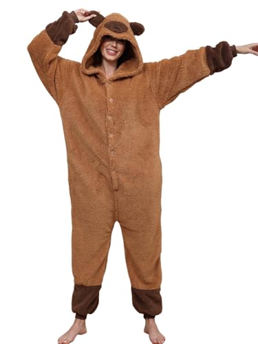 chuangminghangqi Pijama de una pieza para mujer, largo de invierno, disfraz de animal, disfraz para adultos, mono para mujer, pijama de forro polar, con capucha, S