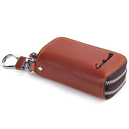 Preisvergleich Produktbild MY Leder-Schlüsseletui Doppel-Reißverschluss-Auto-Schlüsse... Multifunktionsschlüssel-Beutel-Mappe für Männer (Color : Brass, Size : S)