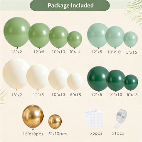 Image of Sage Green Balloon Garland Arch Kit, Mint Green,Gold,Sand White,144 pcs