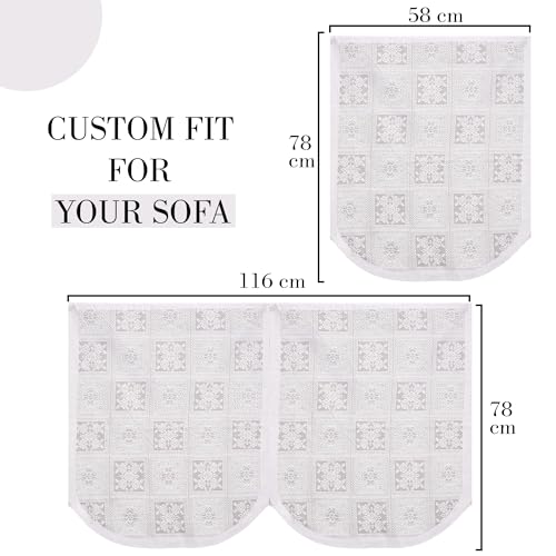 Image of Kuber Industries (Set of 6) Stylish & Durable Cotton Sofa Covers 2+1 Seater | Washable Sofa Protector /Mat & Slipcover for Living Room & Office | Square Flower - White