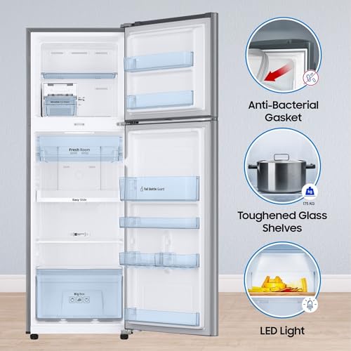 Image of Samsung 236 L, 2 Star, Convertible, Digital Inverter, with Display Frost Free Double Door Refrigerator (RT28C3742S8 /HL, Silver, Elegant Inox)