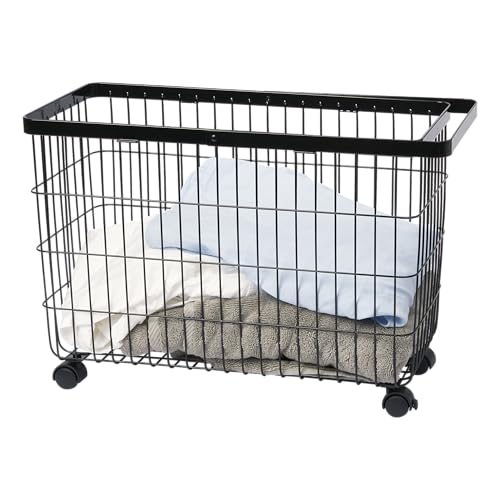 Yamazaki Home Tower Small Rolling Laundry Basket Metal Hamper Cart With Wheels And Handle, 14.8" - Steel - 9.8 Gallons, 35 Liters