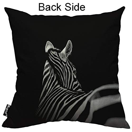 Mugod Zebra Decorative Throw Pillow Cover Case African Animal Look Back Beautiful Stripes Black And White Cotton Linen Pillow Cases Square Standard Cushion Covers For Couch Sofa Bed 18X18 Inch #TOP1