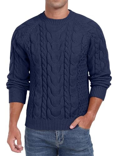 QIXING Herren Zopfmuster Pullover Rundhals Strickpullover Weicher Lässiger Langarm Strukturierter Strickpullover für Männer