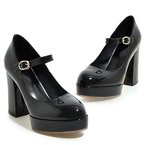 Agodor Women's Goth Mary Jane Lolita Platform Shoes Chunky High Heel Round Toe Patent Leather Pumps (US 8.5, Black)3