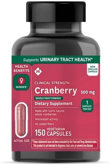 Pill Box (Color May Vary) Bundle with Clinical Strength Cranberry Supplement, 500mg, 150 Count compatile with Members Mark