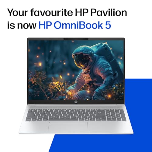 Image of HP Omnibook 5 (Previously Pavilion), AMD Ryzen AI 5 340 (16GB LPDDR5x, 1TB SSD), 2k (1920 x 1200), Touch, 16'' /40.6cm, Win11, M365* Office24, Silver, 1.79kg, ag1045au, FHD Camera, Backlit Laptop
