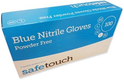 SafeTouch 50000093 Nitrile Gloves, Powder Free, Size XL, Blue (Pack of 100 Single Globes)