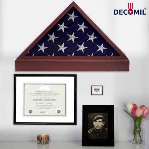 DECOMIL – Personalized Burial Flag Display Case, 5x9 Flag Display Stand , Flag Case for Funeral Flag, Solid Wood Cherry Finish - Thumbnail 7