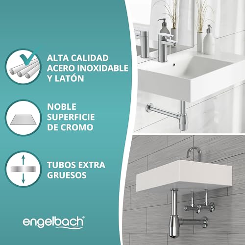 Miniatura 3 de Engelbach Sifón Lavabo - Tapa Bote Sifónico - Sifón Universal Flexible, Desagüe Lavabo Cromado 1 1 4 - Bote Sifónico Antiolores, Tubo Desagüe Lavabo Y Tapa Con Válvula