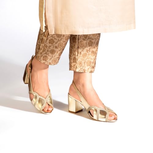 Image of OCEEDEE Saba Women's Block Heel Peep Toe| Cushioned Comfort for Festive