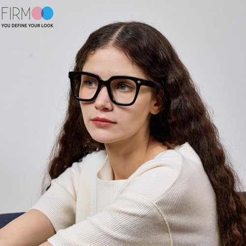 Image of Firmoo Oversized Blue Light Glasses for Women Men Large Frame Anti Eyestrain & UV Protection Computer Gaming Blue Blocker Eyeglasses(Black)