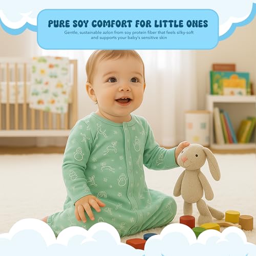 Image of Babysoy Unisex Baby Long Sleeve Gown Sleep Sack, Ultra Soft Nightgown, Newborn Reversible Mittens