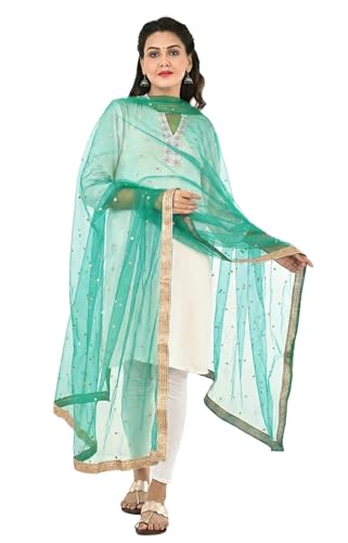 Image of YOUTHQUAKE Women's Net Embroidered Full Size Dupatta With 4 Side Golden Lace
