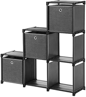 SONGMICS Ladder Storage Unit 6 Cubes with 3 Storage Boxes DIY Closet Organiser Multifunctional with Modular Sturdy Metal Frame Includes Rubber Mallet 105 x 30 x 105 cm (W x D x H) Black LSN23BK
