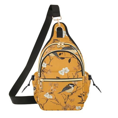 Sac à bandoulière pour golf et voyage au motif esthétique de mésange orange