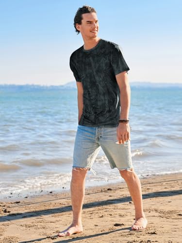 Runcati Mens Short Sleeve Crew Neck T-Shirt Tie Dye Casual Graphic Shirt Hipster Stretchy Tee Tops Black - Image 5